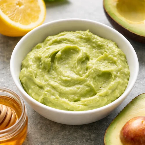 Avocado hair mask for dry hair providing nourishment and hydration.