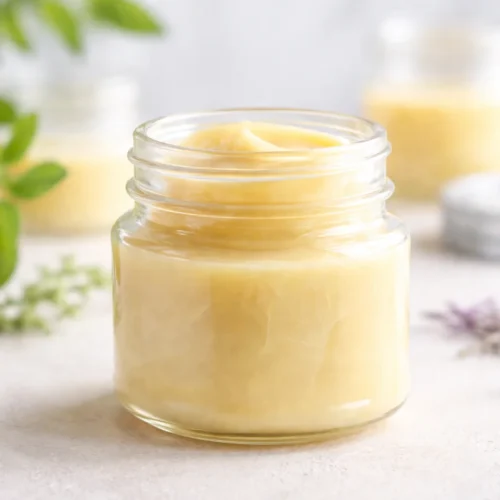 Luxurious homemade body butter recipe with beeswax for deep moisturization.