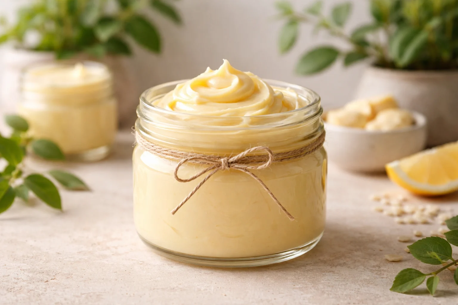 Luxurious homemade body butter recipe with beeswax for deep moisturization.