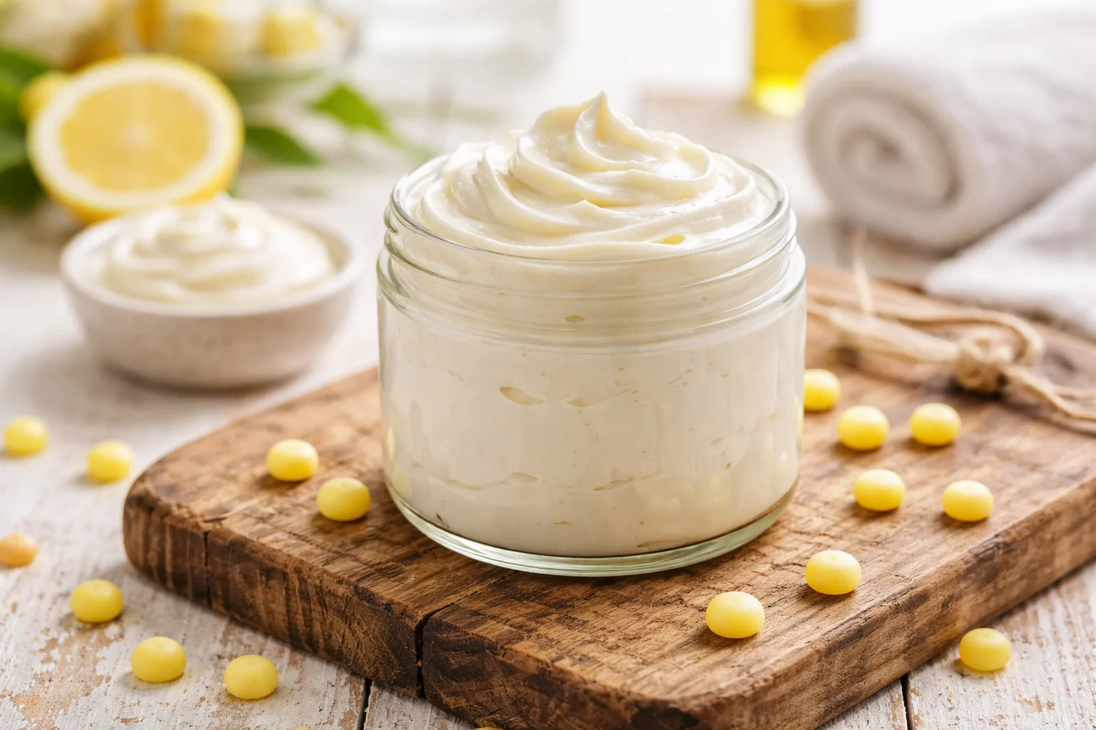 Homemade non greasy body butter ingredients in a jar