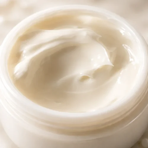 Homemade DIY vitamin E night cream recipe with natural ingredients like shea butter and coconut oil.