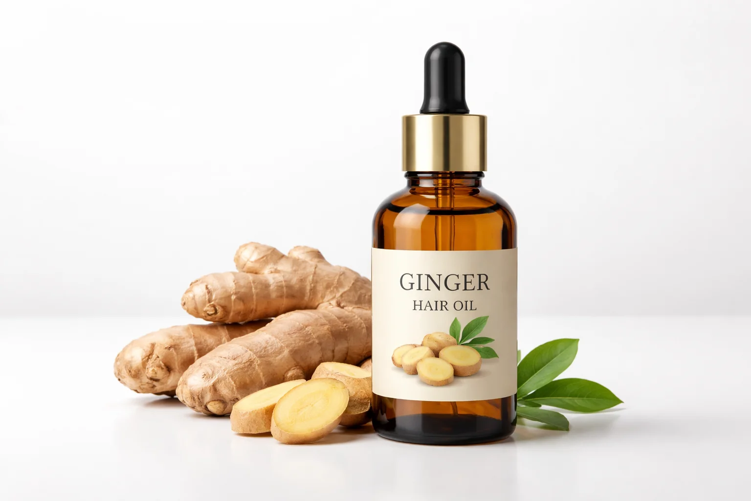 Natural ginger oil for hair growth nourishing scalp and promoting thicker, healthier hair.