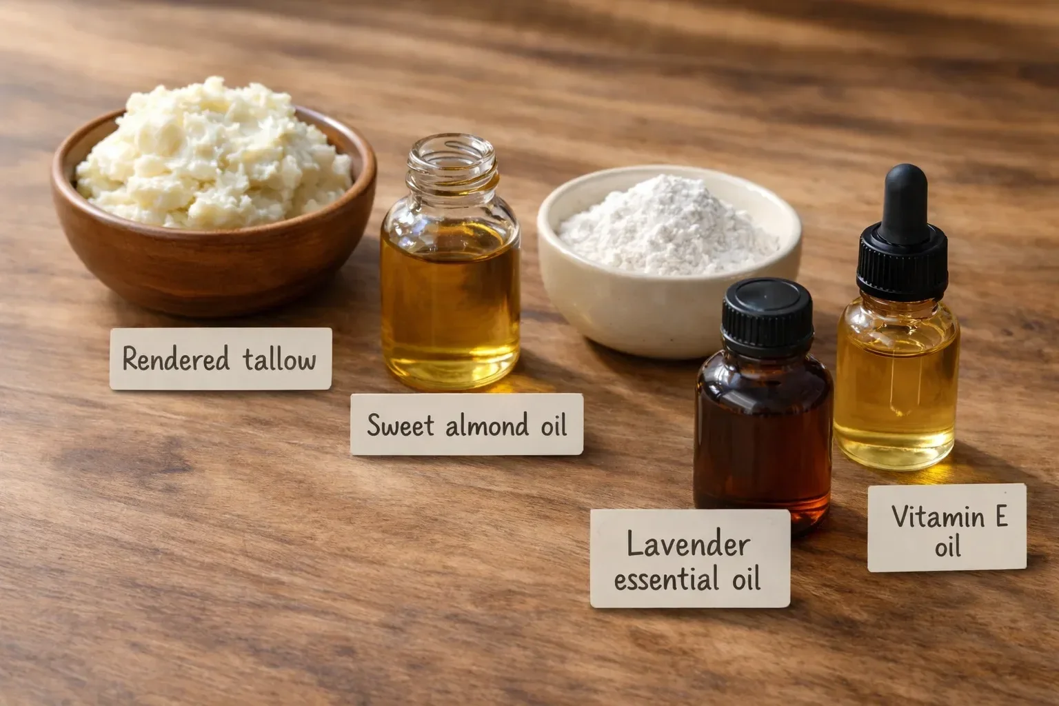 Whipped tallow body butter made with grass-fed beef fat for skin hydration.