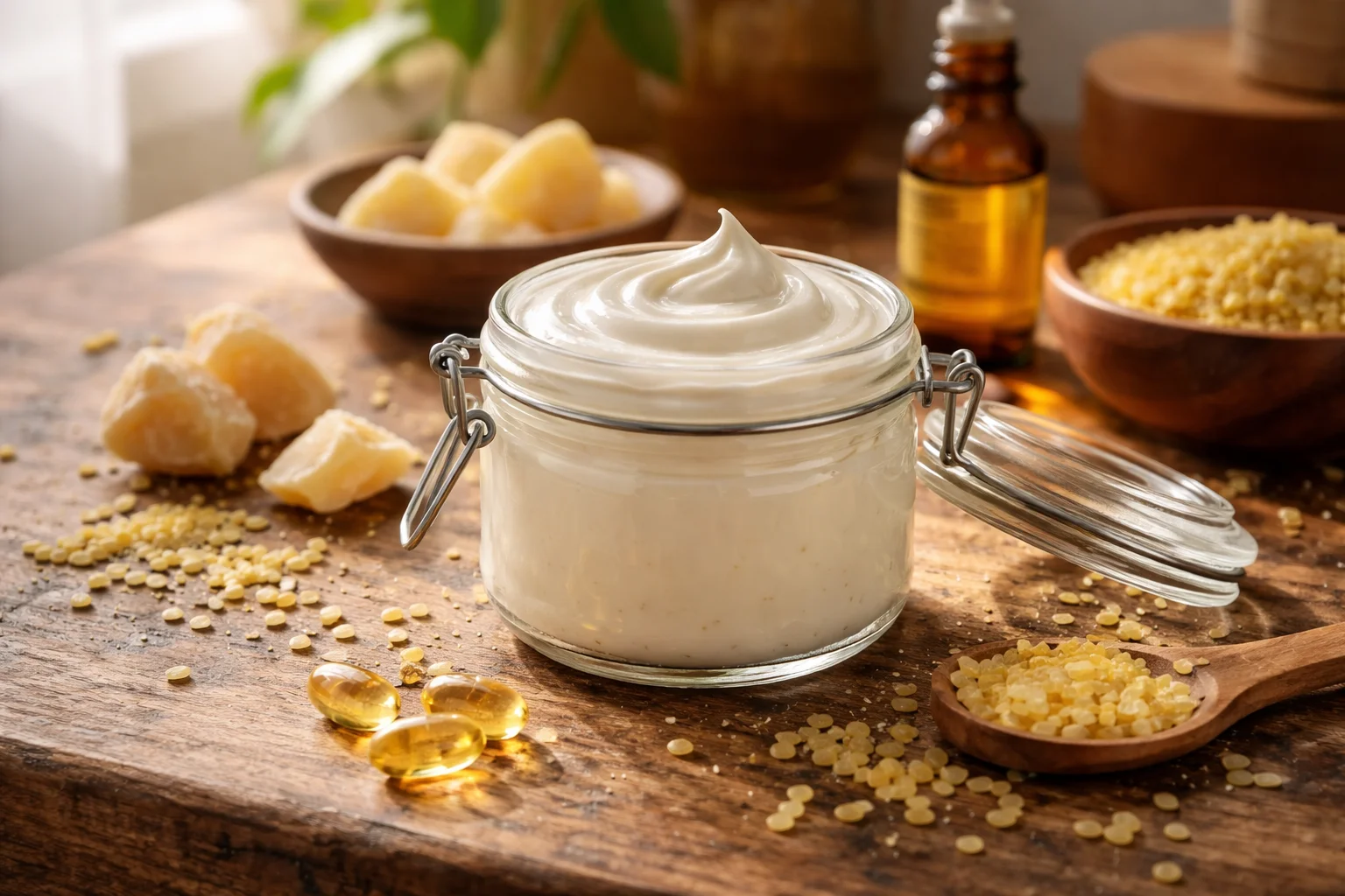 DIY Vitamin E Face Cream for Dry Skin with natural ingredients for hydration.
