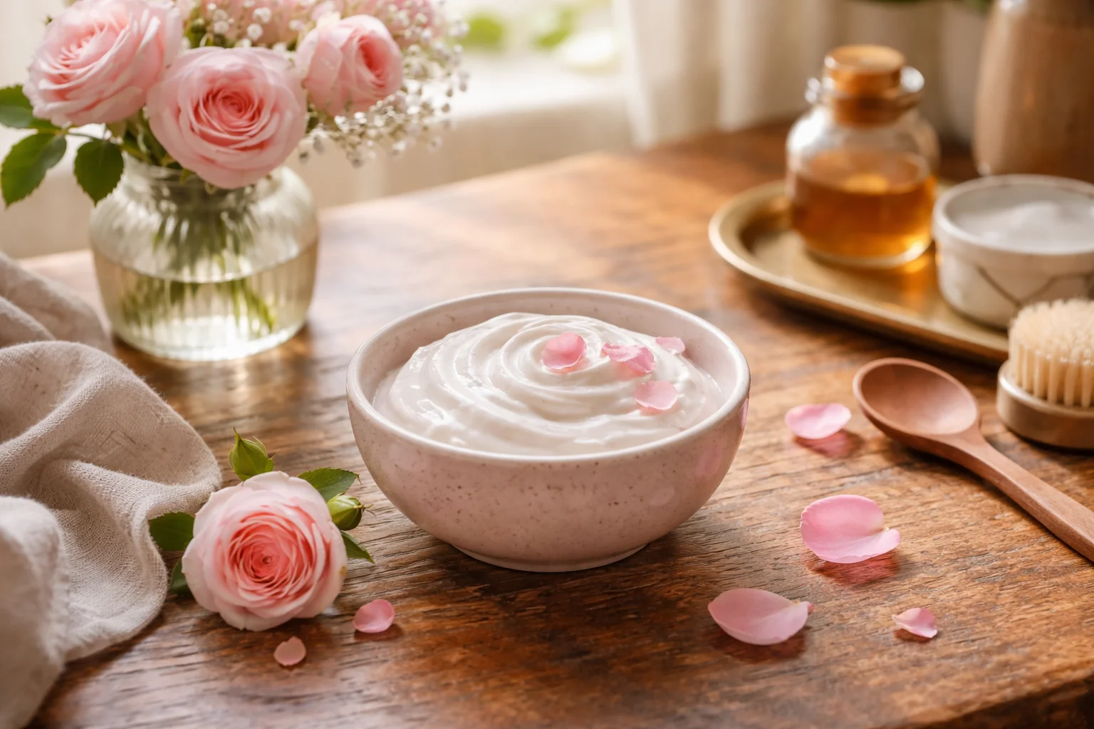 DIY Non-Greasy Rose Face Cream for dark spots and deep hydration.