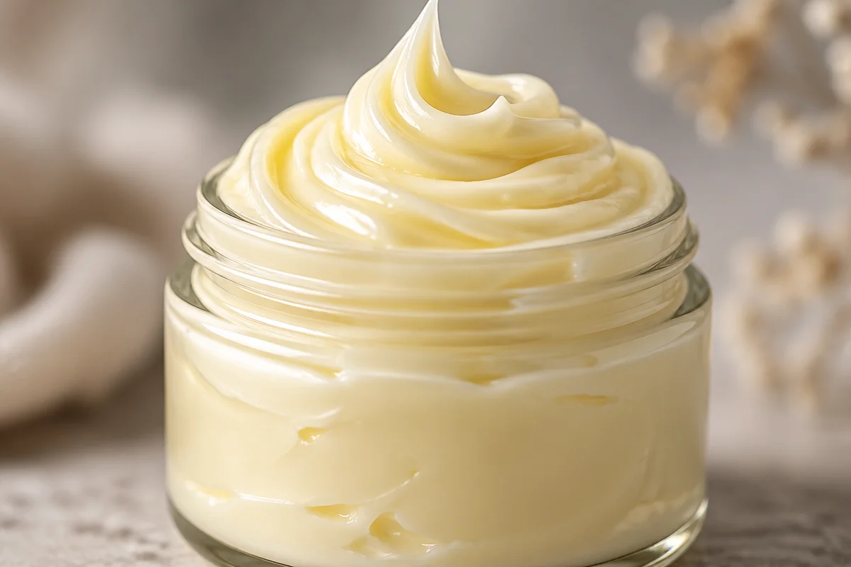 Mango and shea butter whipped body butter, perfect for moisturizing and nourishing skin.
