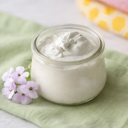 Homemade diaper rash cream with natural ingredients for soothing baby skin.
